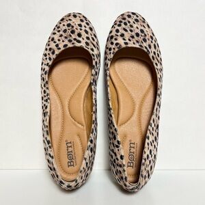 Born Women's Adour Leather Ballet Flats 7.5 Leopard Print Slip-On Shoes Rubber